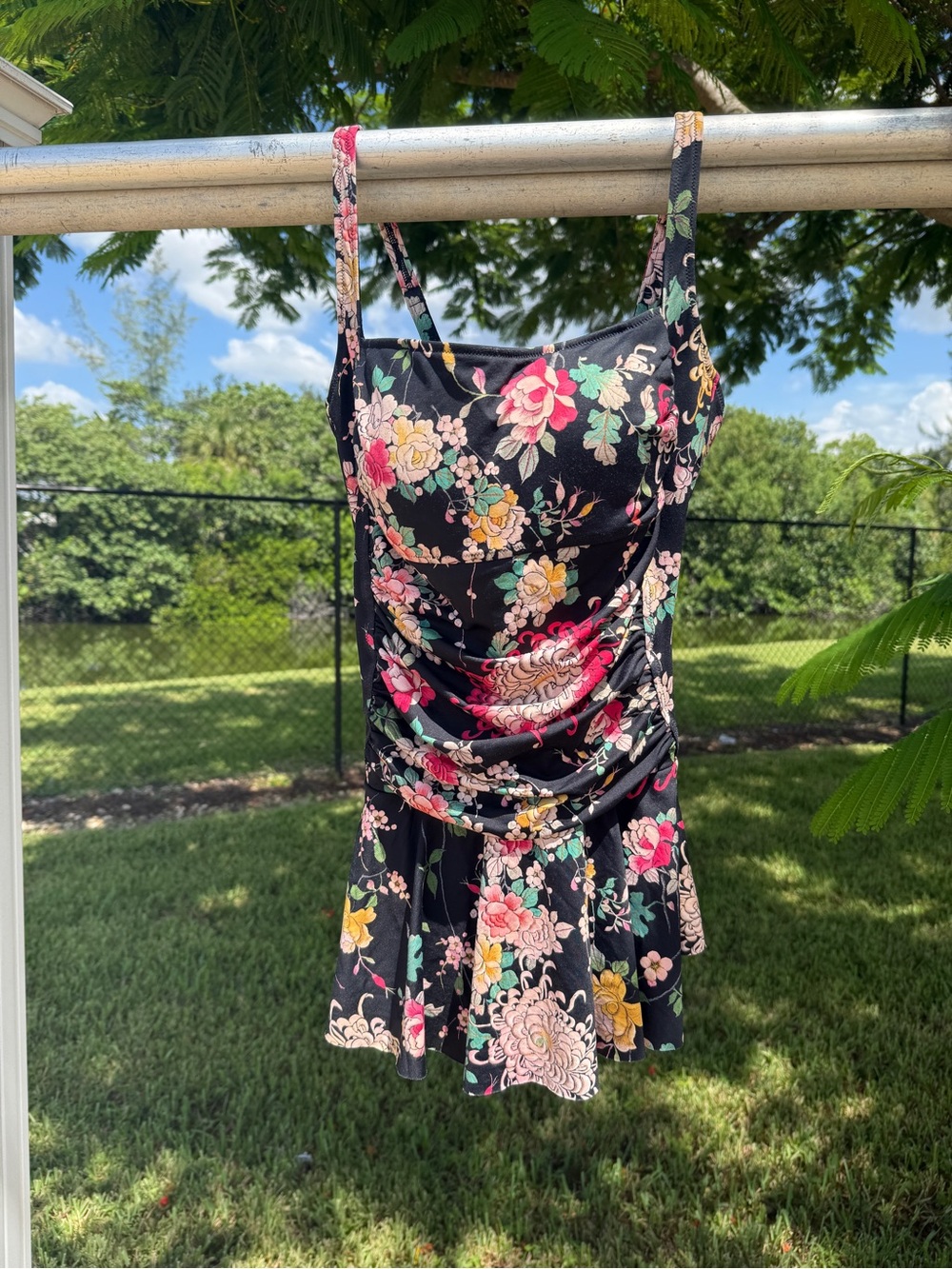 Jonny Was Womens Floral One-Piece Swimsuit - Black with Multicolor Flowers